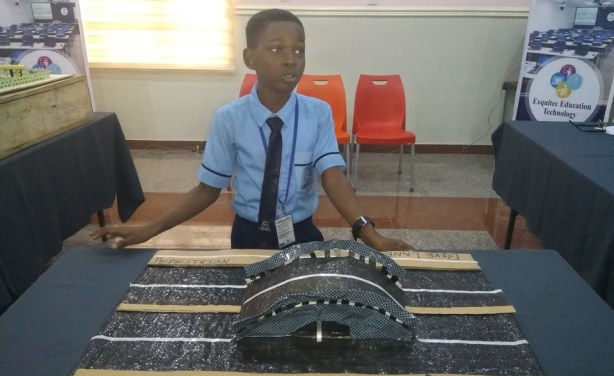 10-year-old Oluwafayokunmi Olurinola who won the Ijebu-Ode Future City Challenge for the plastic road prototype he designed.